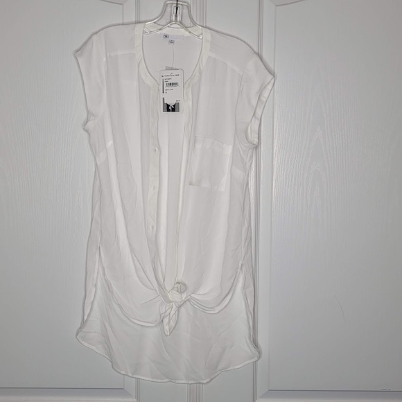 DR2 Sheer Ivory White Medium Front Tie High Low Sleeveless Blouse Top Shirt NEW - Picture 2 of 6